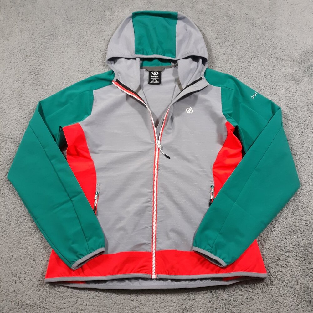 Dare 2B D2B Windbreaker Jacket Womens Large Full Zip‎ Hooded Gray Green
